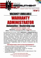 TRG 2002 (Newcastle) Warranty Administrator (With Automotive Dealership exp.)
